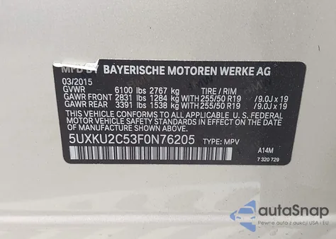 2015 BMW X6 xDrive35I from USA, damaged, VIN 5UXKU2C53F0N76205